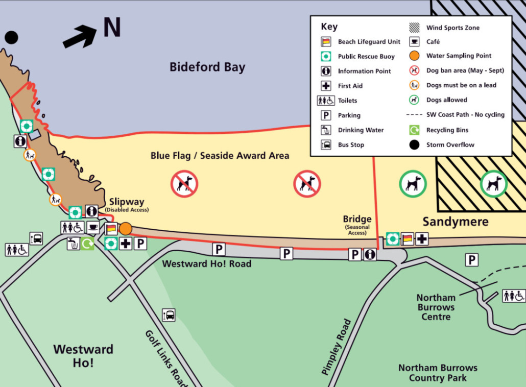 Map of the zones at Westward Ho